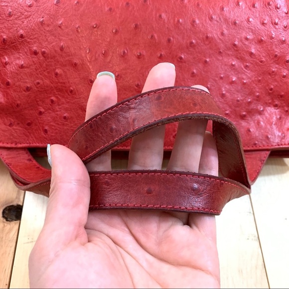 Tanner red leather ostrich pattern bag purse - Picture 7 of 14